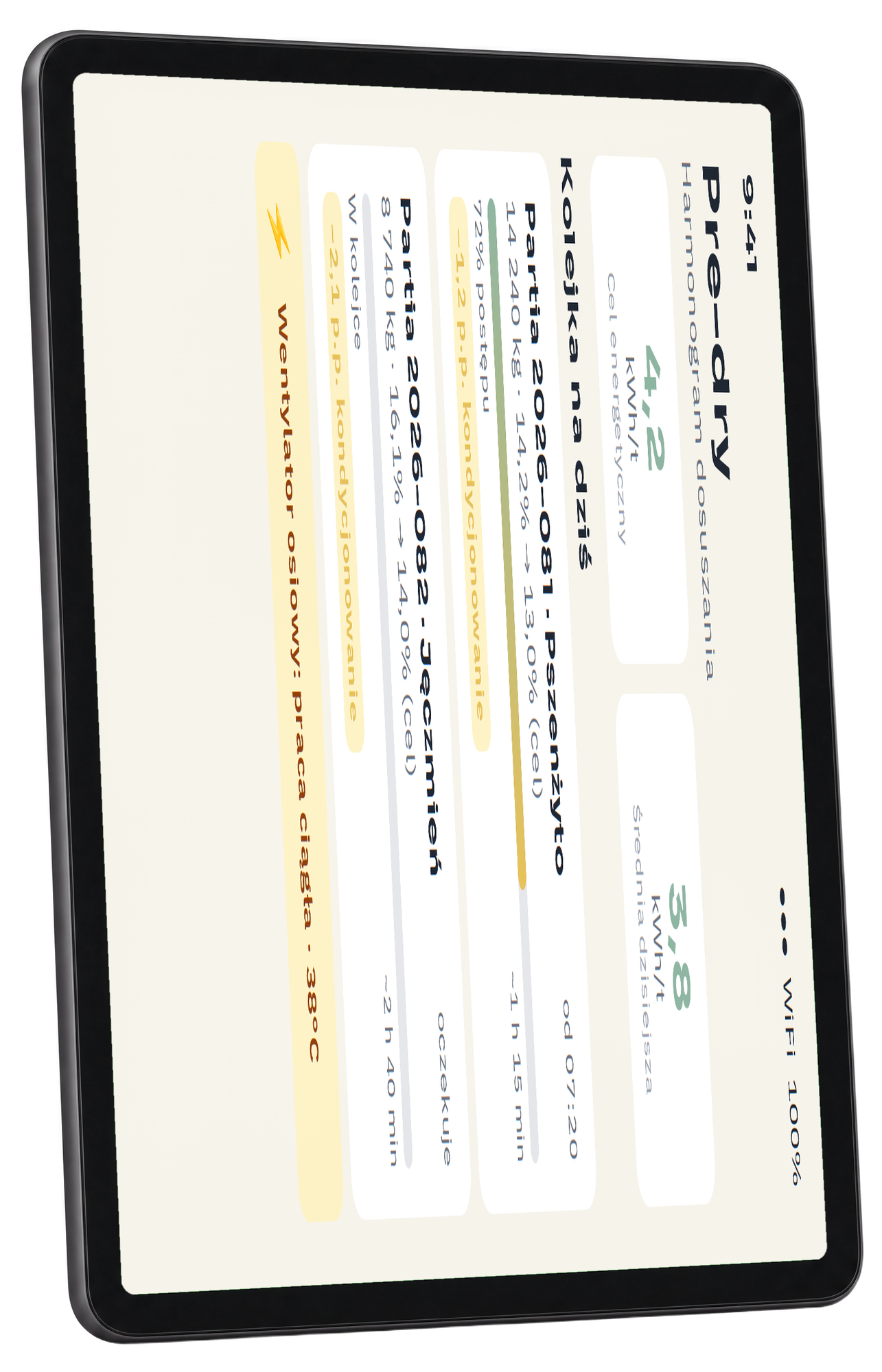 Telefon z ekranem harmonogramu dosuszania kondycyjnego pre-dry