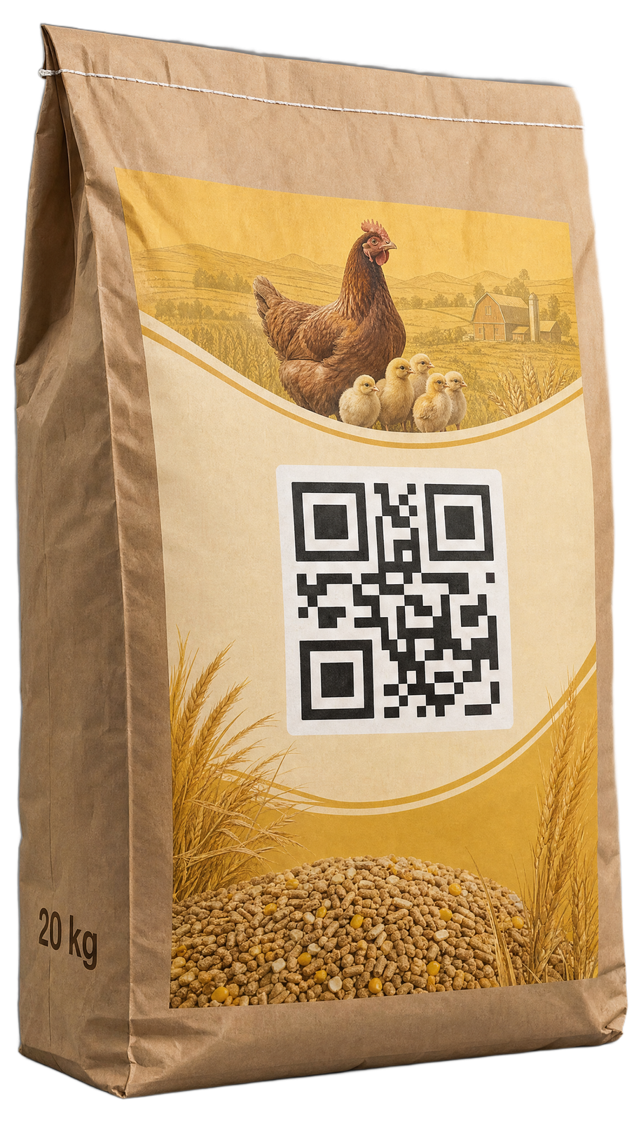 Worek mieszanki paszowej 20 kg z etykietą i kodem QR